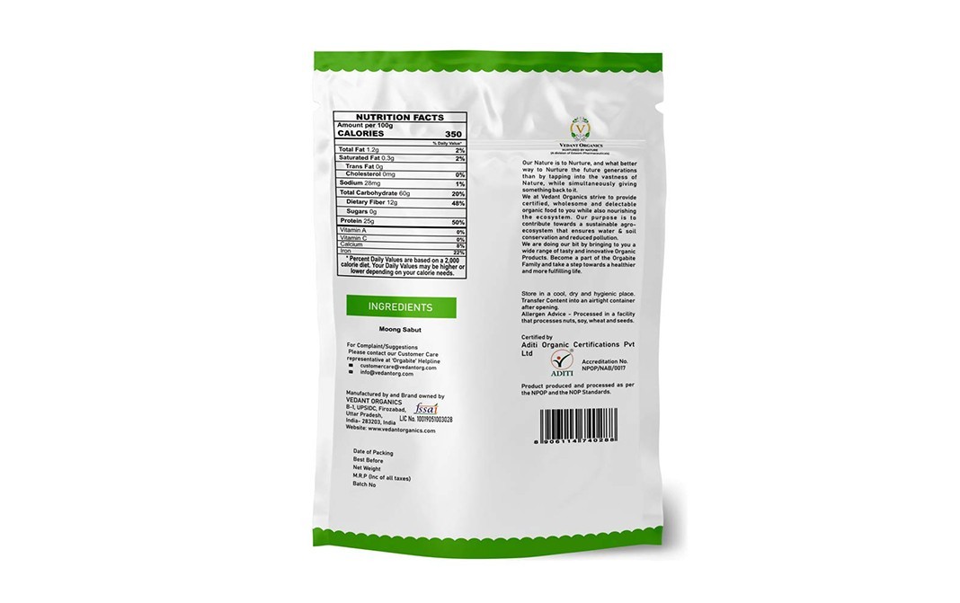 Orgabite Organic Moong Sabut    Pack  1 kilogram